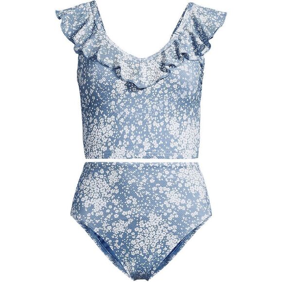 Land's End Two Piece Pique Ruffle Midkini and bottom Meadow Dixie floral Var - Picture 7 of 9